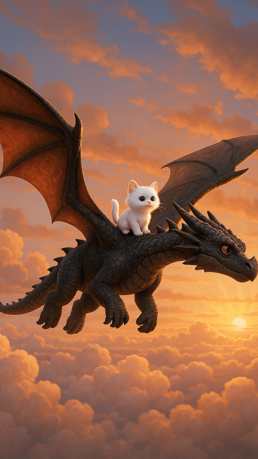 Little kitten rides dragon 😺🐉