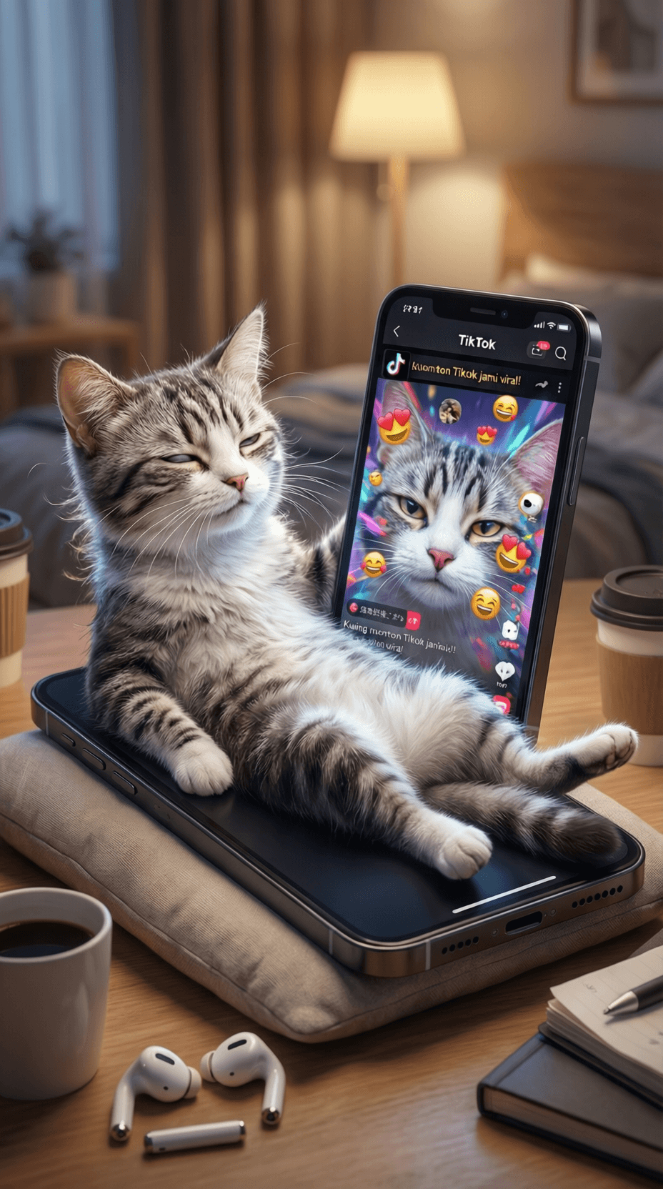 Kucing Scrolling Medsos WIFI Mati