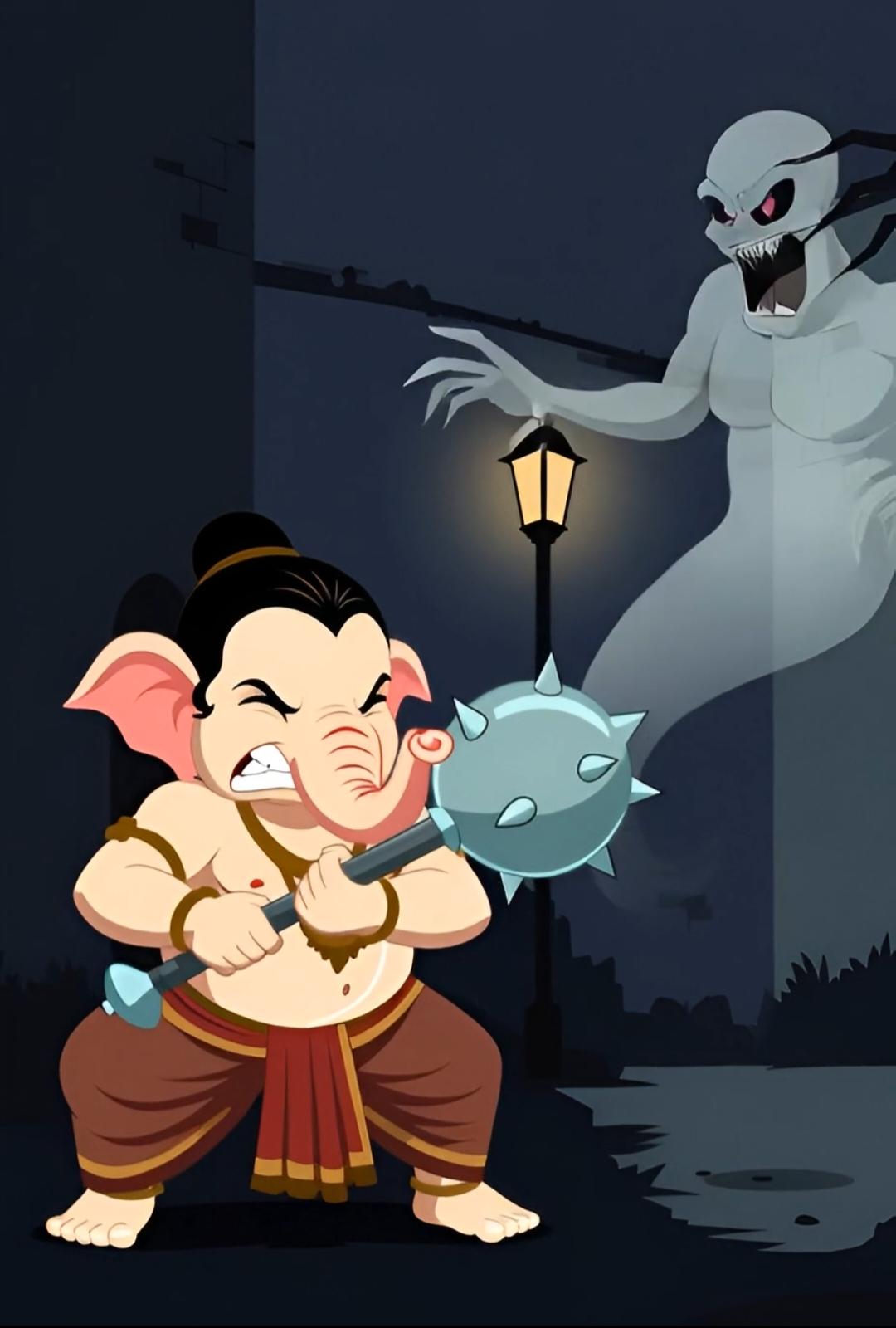 Ganesh fighting with Ghost