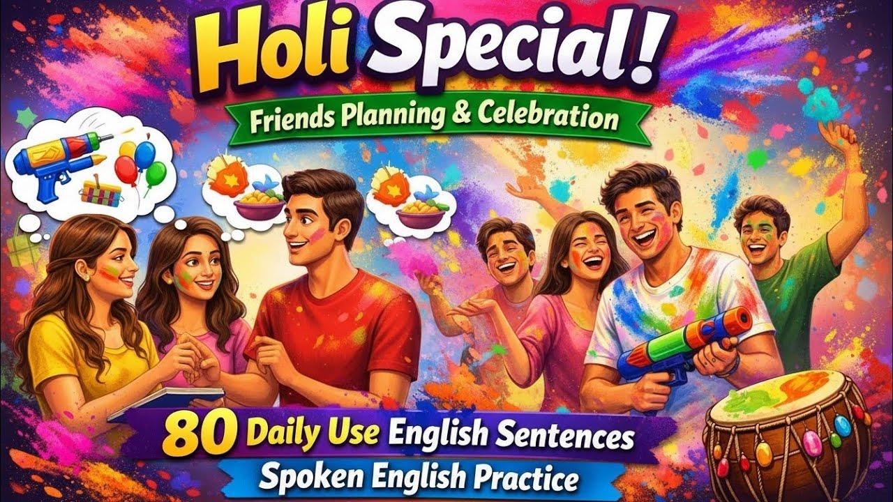 Holi Special – Friends Planning & Celebration | 80 Daily Use English Sentences | ‪@englishwithshivika‬