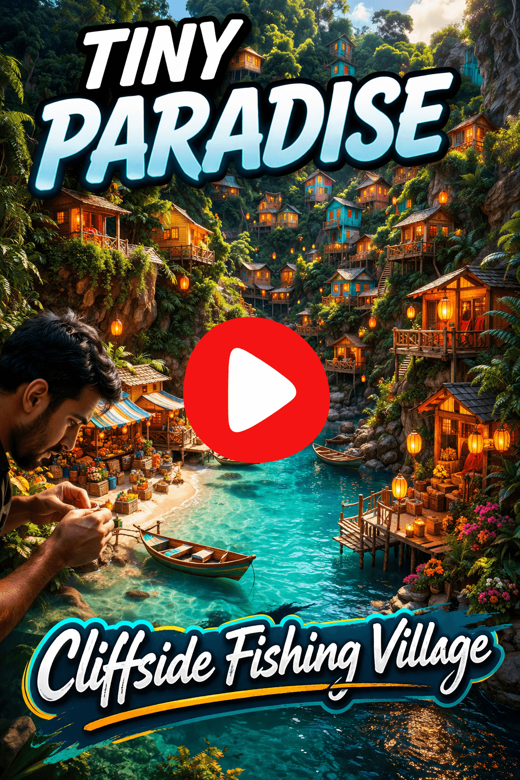 Mind-Blowing Miniature Cliffside Village with Glowing Lights & Real Water 🌴