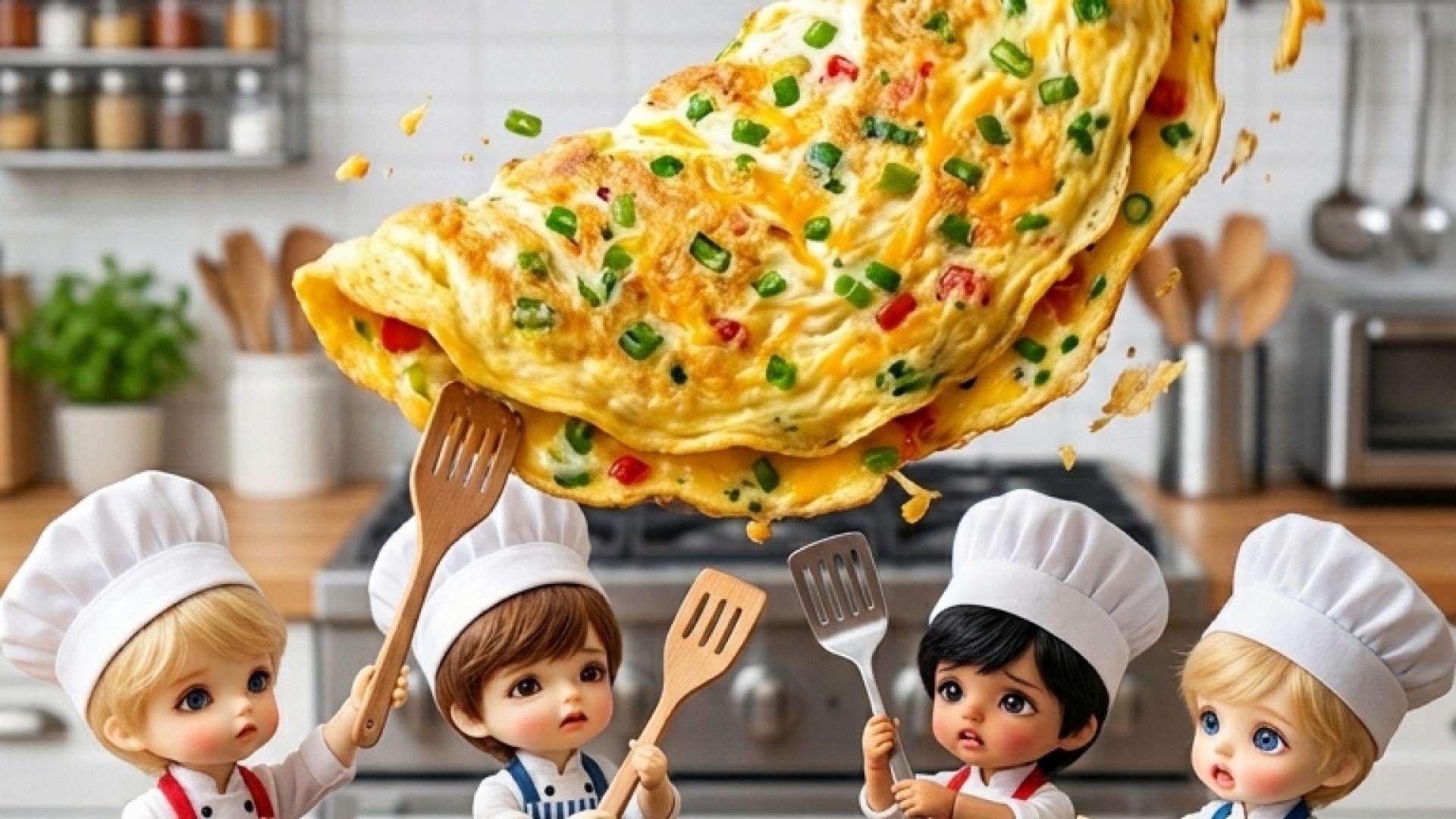 Giant Omelette vs. Tiny Chefs! 😱 Can they flip it? #shorts #msfoodie #cooking #foodhacks – AI-generated video on AITube