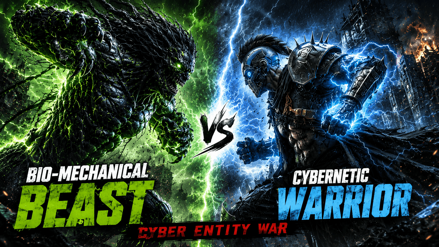 Cybernetic Warrior vs Biomechanical Beast ⚡ Epic AI Sci-Fi Battle