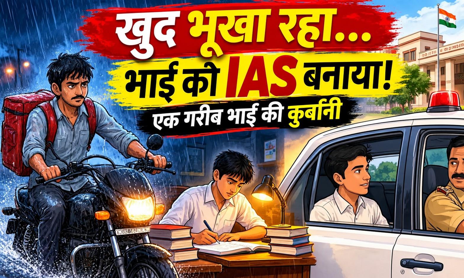 बारिश में भी नहीं रुका गरीब भाई का संघर्ष, छोटे भाई को बना दिया IAS ! |  Emotional story in Hind – AI-generated video on AITube